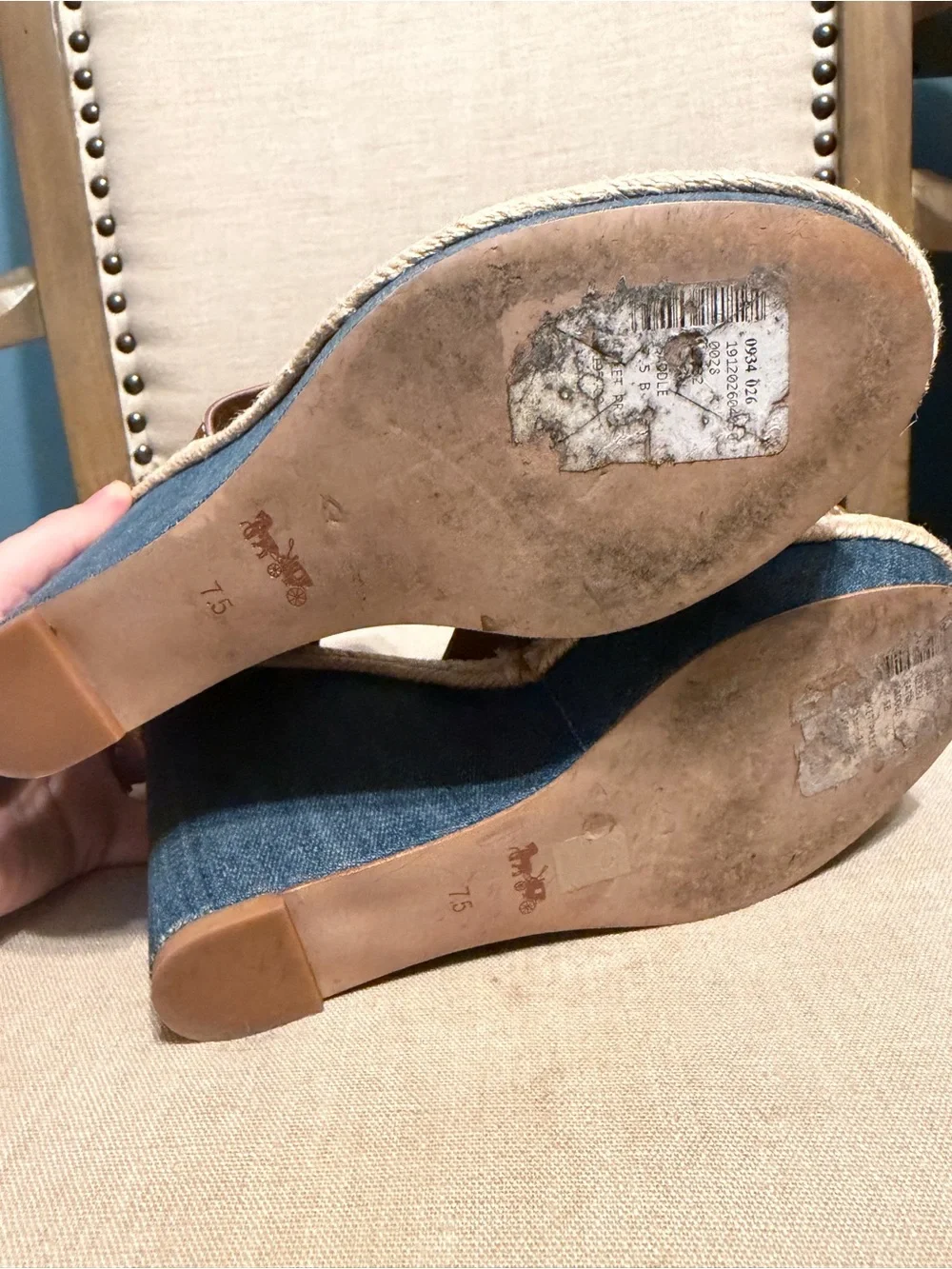 Coach Tan Leather Espadrille Wedge Sandals Size 7.5
